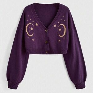 NWOT SIZE M Purple Starry Sweater CARDIGAN